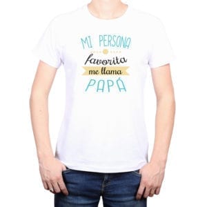 Polera Hombre Calambur 100% algodón diseño Mi persona favorita me llama Papá blanco