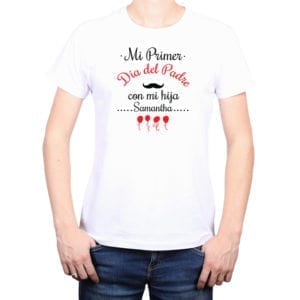 Polera Hombre Calambur 100% algodón diseño Mi Primer Día del Padre con mi hija blanco