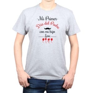Polera Hombre Calambur 100% algodón diseño Mi Primer Día del Padre con mi hijo gris