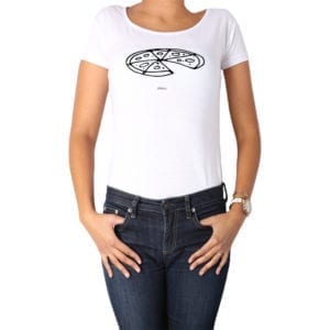 Polera Mujer Calambur 100% algodón diseño Pizza Negra 2 blanco