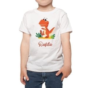 Polera Niños Dinosaurio Nombre Personalizado Calambur blanco