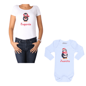 Conjunto Mama Bebé Hijo Pingüinos Navidad Calambur
