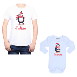 Conjunto Papá Bebé Hijo Pingüinos Navidad Calambur