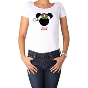 Polera Mujer Minnie Navidad Personalizado Calambur blanco