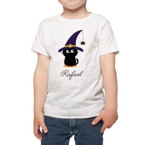 Polera Gato Halloween Niños Calambur blanco
