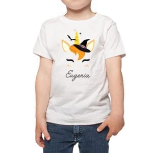 Polera Unicornio Halloween Niña Calambur blanco