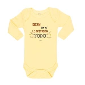 body bebe calambur dicen que yo lo destrozo todo color amarillo