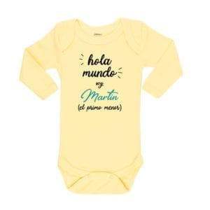 body bebe calambur hola mundo soy el primo menor personalizado color amarillo