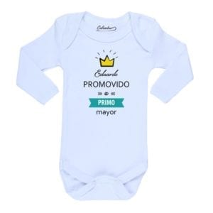 body bebe calambur promovido a primo mayor personalizado color blanco