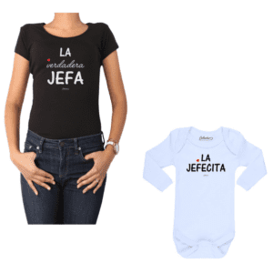 conjunto mamá bebé jefa jefecita polera y body Calambur