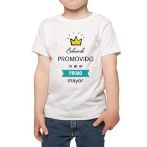 polera nino calambur promovido a primo mayor personalizado color blanco