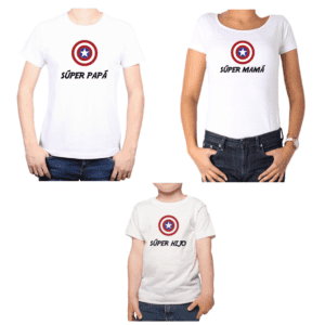 Conjunto Papá Mamá Hijo Captain America Poleras 100% algodón Calambur