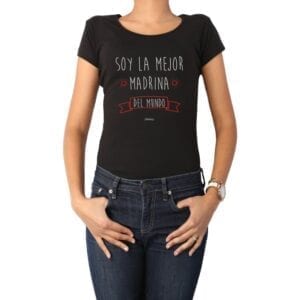 Polera mujer soy la mejor madrina 100% algodón Negro
