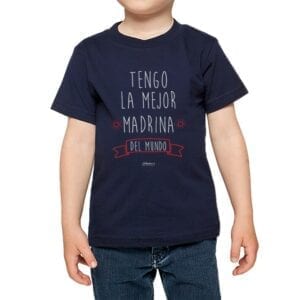 Polera niño tengo la mejor madrina letras finas Bebé Calambur 100% algodón Azul marino
