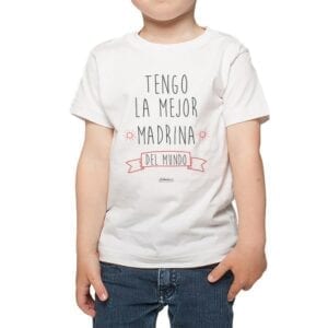 Polera niño tengo la mejor madrina letras finas Bebé Calambur 100% algodón Blanco