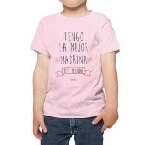 Polera niño tengo la mejor madrina letras finas Bebé Calambur 100% algodón Rosado