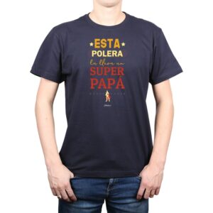 Polera Hombre Esta Polera la lleva un Súper Papá 100% algodón azul marino Calambur