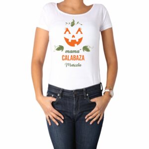 Polera Mujer Mamá Calabaza Nombre Personalizado Halloween