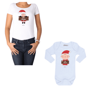 Conjunto Feliz Navidad Figura Mamá Bebé Polera y Body Calambur 100% algodón