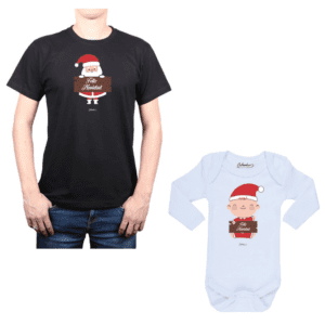 Conjunto Feliz Navidad Figura Papá Bebé Polera y Body Calambur 100% algodón
