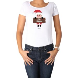 Polera Mujer Feliz Navidad Figura Cartel blanco 100% algodón Calambur