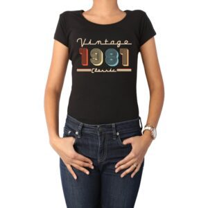 Polera Mujer Cumpleaños Vintage Año Personalizado Calambur 100% algodón negro