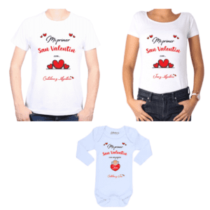 conjunto mi primer san valentin papa mama bebe poleras y body Calambur
