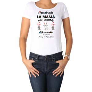polera mujer mamá más increíble del mundo conejos Calambur blanco