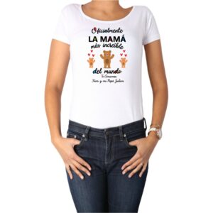polera mujer mamá más increíble del mundo ositos Calambur blanco