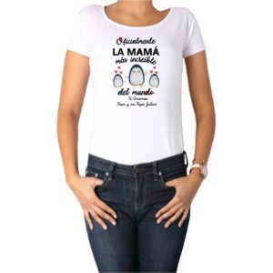 polera mujer mamá más increíble del mundo pinguinos Calambur blanco