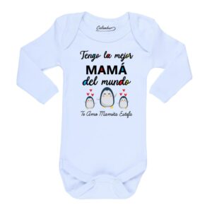 body bebé tengo la mejor mamá del mundo pinguinos Calambur blanco