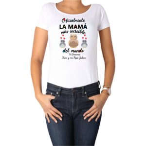 polera mujer mamá más increíble del mundo buhos Calambur blanco