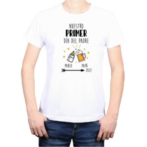 Polera hombre Primer día del padre Mamadera Cerveza 2022 Calambur blanco