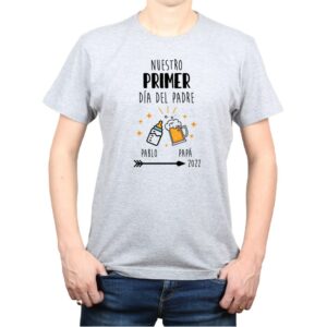 Polera hombre Primer día del padre Mamadera Cerveza 2022 Calambur gris