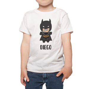 Polera niño súper héroe nombre personalizado figuras Calambur blanco