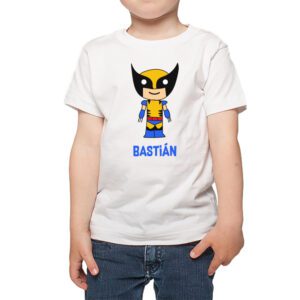 Polera niño súper héroe nombre personalizado figuras 2 Calambur blanco