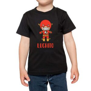 Polera niño súper héroe nombre personalizado figuras Calambur negro