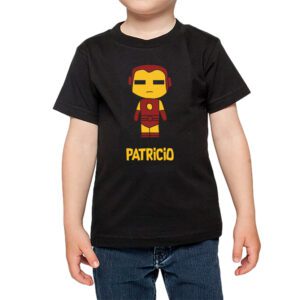 Polera niño súper héroe nombre personalizado figuras 2 Calambur negro