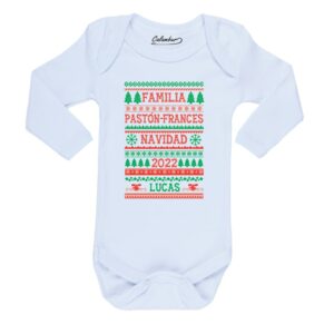 body familia navidad rojo verde personalizada 100% algodón blanco