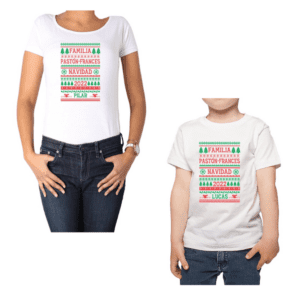 conjunto mamá niño familia navidad rojo verde personalizada 100% algodón blanco
