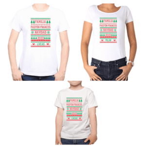 conjunto papá mamá niño familia navidad rojo verde personalizada 100% algodón blanco