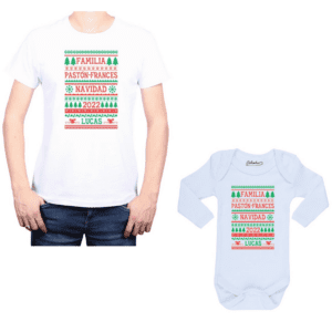 conjunto papá bebé familia navidad rojo verde personalizada 100% algodón blanco