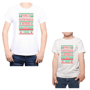 conjunto papá niño familia navidad rojo verde personalizada 100% algodón blanco