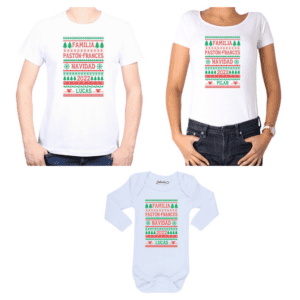 conjunto papá mamá bebé familia navidad rojo verde personalizada 100% algodón blanco